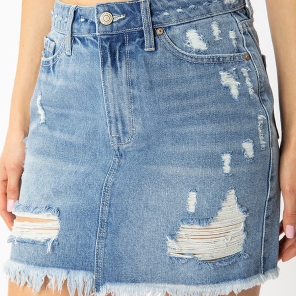 🔥KANCAN🔥DESTROYED DENIM SKIRT - Picture 5 of 7